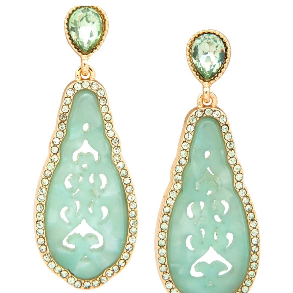 lonna & lilly Gold and Mint Teardrop Pave Earrings. EUC - Picture 1 of 5